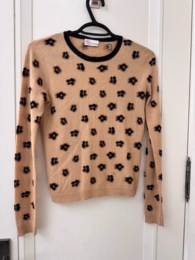 RED Valentino Beige Leopard-Print Crewneck Sweater with Black Accents
